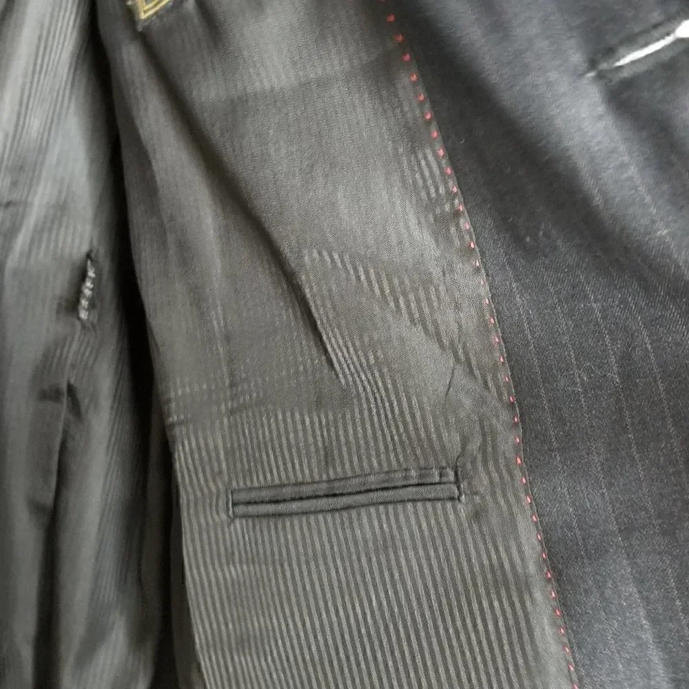 Vinci Pinstripe Button Front Suit Jacket Black XL